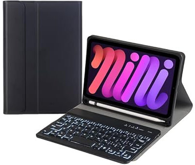 Claelech for iPad Mini 6 Keyboard Case 6th Generation 2021, Wireless Bluetooth Keyboard for iPad Mini 6 8.3 Inch Case with Pencil Holder (Black Backlit)