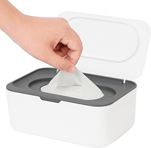 Wipes Dispenser, Wipe Holder for Baby & Adult, Seposeve Refillable Wipe Container, Keeps Wipes Fresh, One-Handed Operation. Non-Slip, Easy Open/Close Wipes Pouch Case, Grey