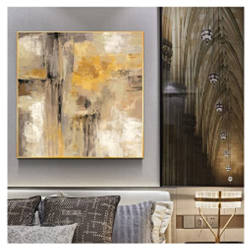 Leinwand Druck Wandbild, Gelb Grau Abstraktes Gemälde auf Leinwand Poster Skandinavisches Wandbild für Wohnzimmerdekoration HD-Druck 40x40cm Rahmenlos