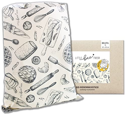 little bee fresh Bio-Bienenwachstuch XL Brotbeutel 29x40 cm aus Deutschland - hält Lebensmittel natürlich, schön & plastikfrei frisch! Handgemacht aus Bio-Rohstoffen (XL Brotbeutel)