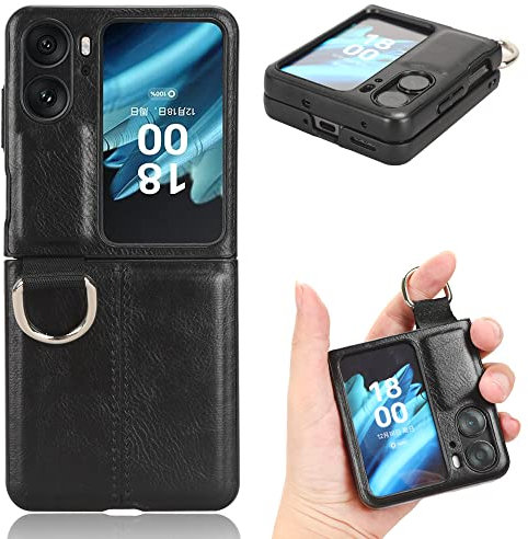 COMAKU Cover in Retrò Pelle per Oppo Find N2 Flip, Premium Custodia in Portafoglio con Slot per Schede e Contanti - Nero