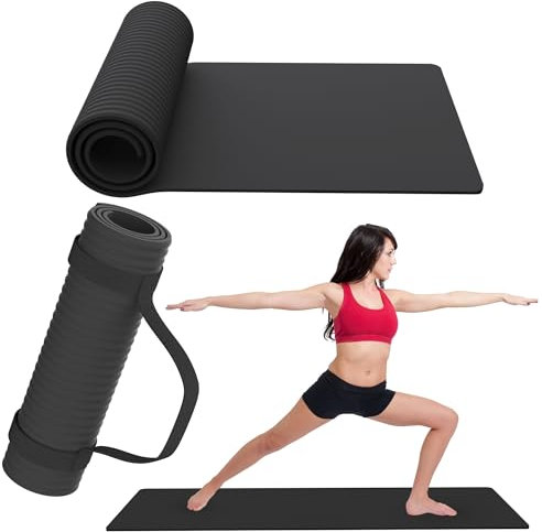 POPYS® Esterilla Yoga Antideslizante con Correa de Transporte | Esterilla Yoga y Pilates ligera | Material TPE ecológico. (Negra, 8 MM)