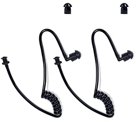 UAYESOK Ersatz-Akustik-Luftspule, schwarzes verdecktes Audio-Rohr mit Pilz-Ohrstöpseln Ohrspitzen für Walkie Talkie Ohrhörer Zwei-Wege-Radio Headset Kit (2 Pack)
