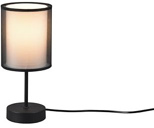lightling Barto Tischleuchte, Ø 28 cm, Höhe: 12 cm, Korpus schwarz matt Metall, Stoffschirm rauchfarbig, Innenschirm weiß, exkl. 1 x E14, max: 28W