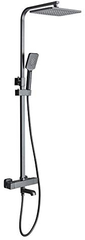 Mattschwarzes Badezimmer-Duschsystem mit Thermostat-Duschmischer Luxus-Duscharmatur-Set mit 200 mm * 300 mm Top-Spray-Regendusche, Handbrause und Wannenarmatur