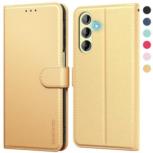 SineOrdo Cover compatible con Samsung Galaxy A15 5G / 4G Custodia, Custodia Samsung Galaxy A15 5G / 4G Cover Libro Portafoglio Folio Pelle Flip Stand Case - Oro