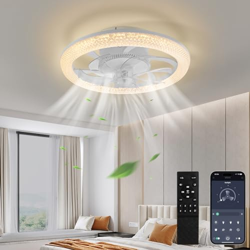 Sararoom Deckenventilator mit Beleuchtung 48cm, 70W LED Deckenleuchte mit Ventilator, 3 Farbtemperatur 6 Geschwindigkeiten Deckenlampe Dimmbar Fernbedienung & App für Wohnzimmer Schlafzimmer Büro