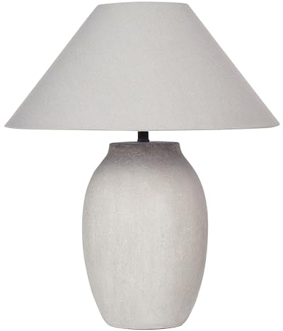 Beliani Tischlampe Keramik Vasenfuß grau Stoffschirm Kegelform mit Schalter Graliwdo
