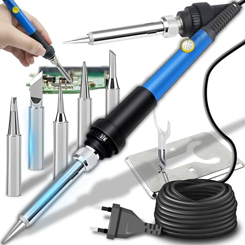 Retoo Lötkolben Set, 60 W, 200–450 °C, 5 Spitzen, mit Ständer | 220 V, Keramik-Heiztechnologie, 15–20 s Aufheizzeit, Silikongriff, 140 cm Kabel, austauschbare Spitzen