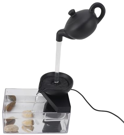 VIFERR Fuente de Mesa USB 5V, Tetera Flotante Decorativa, Fuente de Cascada Interior con Luces LED, Piedras para el Hogar, Oficina, Sala de Estar