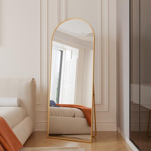 YLSZHY Miroir pleine longueur arqué, 165 x 60 cm, grand miroir de sol sur pied, miroir mural, à suspendre ou à poser pour maison, salon, chambre à coucher (doré)