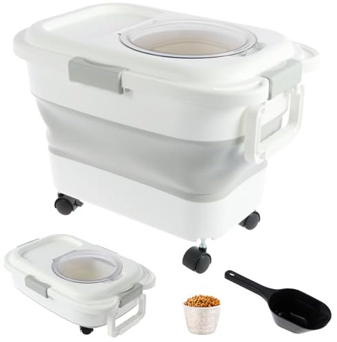 KTCINA Hundefutter Aufbewahrung Futtertonne Hund 15 Kg Mit Rollen Dog Food Container With Scoop Hundefutter Aufbewahrung Faltbar Für Hundefutter Aufbewahrung