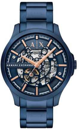 Armani Exchange Watch for Men, Automatic Movement and 46mm Case Size with Stainless Steel, Leather or Silicone Strap
