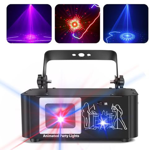 Discolicht Partylicht,T04,3D RGB Animation Party Licht DMX 512 Beam Effekt Licht, mit Fernbedienung Musik Sound Activated DJ Disco Lichter für Halloween Geburtstag Party Bar Nachtclub KTV