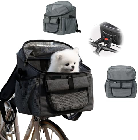Fahrradkorb für Hunde, Fahrradtasche für Haustiere Faltbarer Fahrradkorb Vorne für Hunde 2 IN 1 Faltbar Hundekorb Hunderucksack mit Lenkeradapter für kleine Haustier (Tragfähigkeit 5KG) (Schwarz)