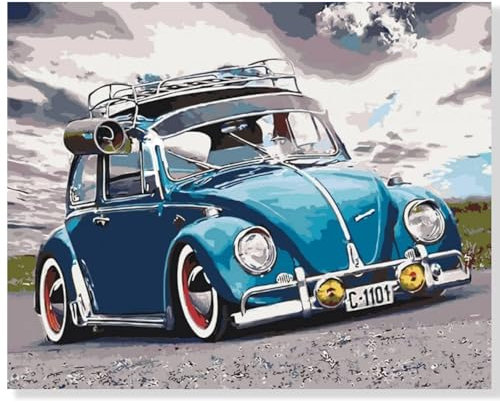 FURONGHUAK Peinture par Numéros pour Adulte, DIY Peinture Acrylique pour Adultes Enfants débutants Facile sur Toile 40×50 cm avec peintures et pinceaux sans Cadre-Voiture ancienne