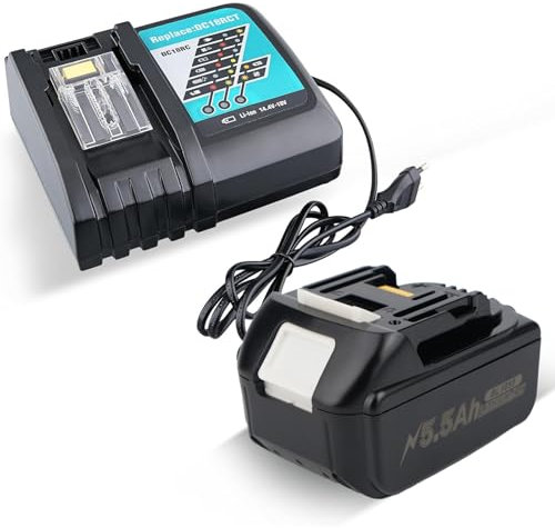 18V 5500mAh 18V Akku Ersatzakku mit DC18RC Ladegerät Kompatibel mit BL1860 BL1860B BL1855 BL1855B BL1850 BL1850B BL1860B DC18RC