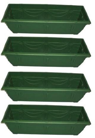 shopior 60cm Venetian Window Plant Flower Pot Planter Box – Durable Rectangle Plastic Outdoor Planters for Home & Garden | Planting Trough for Windows & Flower Beds (Green - Pack of 4)