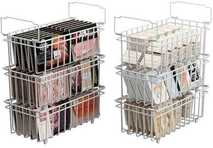 UMDONX Cesta para Congelador de 6 piezas blanco - Cestas apilables para congelador con asa, fácil acceso, para congelador de 198L, organizar ingredientes congelados (37x18x15cm)
