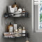 Voldra Corner Shower Caddy No Drilling, Shower Shelf Coner Adhesive Bathroom Corner Shelves with 4 Razor Hooks Shower Corner Shelf No Drill Bathroom Organiser Storage Wall Mounted(2-Pack, Black)