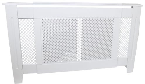 Cache Radiateur à Motif Grillagé en MDF Blanc 82 H x 20,5 cm P Largeur Ajustable 140-192 cm Décoration Couverture Radiateur Meuble Intérieur Décor Cuisine Maison Étagère Chambre Salle de Bain Salon