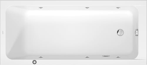 Duravit D-Code baignoire balnéo, 1750x750mm, 1 pente de dossier, Jet Project, rectangulaire, écoulement au pied, blanc brillant, 760671000JP1000