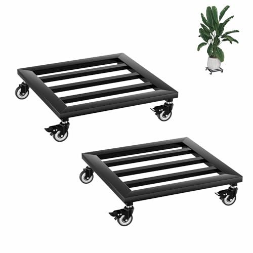 AufuN 2 rotoli per piante rettangolari in metallo, 30 cm, sottovaso con ruote richiudibili, per piante, per interni, esterni, casa e giardino, Tye A