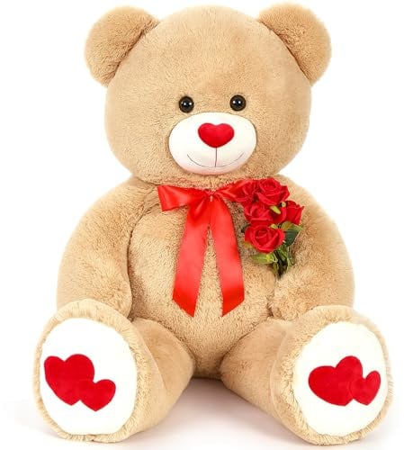 MorisMos 120cm riesen Teddy teddybären, groß teddybär XXL Kuscheltier, weich plüschbär als Geburtstag Valentinstag überraschung für Liebe,Lightbrown