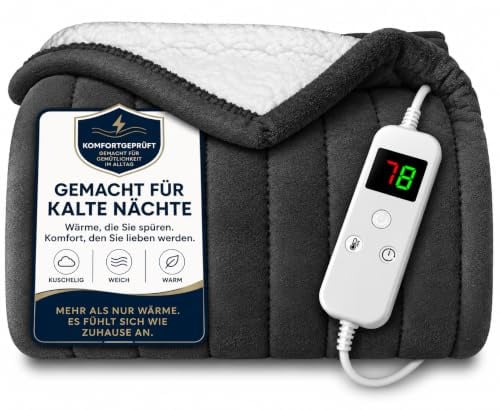 L'AGRATY Heizdecke 130x180cm, Überhitzungsschutz 6 Stufen Timer Waschbar | Schwarz Heizdecke mit Abschaltautomatik, Maschinenwaschbar Wärmedecke 6 Heizstufen, 10 Stunden Timer Überhitzungsschutz