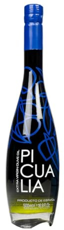 PICUALIA | Huile d'olive vierge extra variété Picual | Bouteille en verre teinté et sérigraphié de 500 ml | Produits gourmands | Idéal comme cadeau