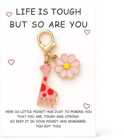 DONWOIE Giraffe Keyring, Animal Keychain Bag Charms for Women | Cute Key Ring Gifts with Encouraging Card of Strength and Support and Daisy Design for Giraffe Lovers Friends Girls