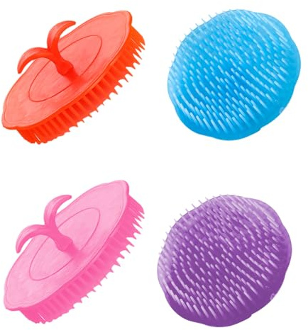 4 Stück Shampoobürste für Kopfhaut aus PE zur Haarwäsche | Peelingfunktion, Sanfte Massage, Einfache Struktur, gegen Juckreiz, für Salon und Zuhause Zufällige Farbe