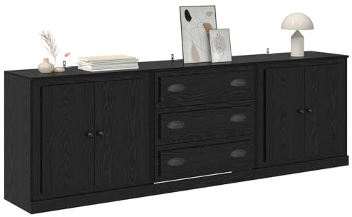 vidaXL Sideboards 3 pcs Schwarz Eichen-Optik 70 x 35,5 x 67,5 cm, Geräumiger Stauraum, modernes rechteckiges Sideboard, praktisches Möbel für Wohnzimmer, Essbereich