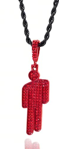 APRRMLIZW Collana Da Uomo E Donna Con Diamanti Umani Colorati, 1 Pezzi Hip Hop Coppia Ciondolo Testa Obliqua Collana Collana Hip Hop Cattivo Cattivo Per San Valentino, Natale E Compleanno, Rosso