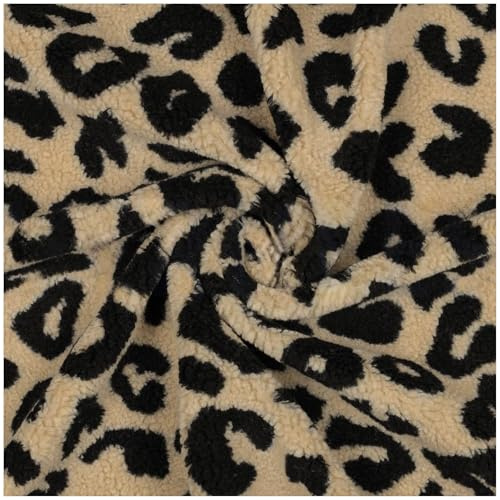 Teddystoff Jaquard Leopard Stoff Zuschnitt ab 0,5m Leoprint Fleece Kunstpelz Oeko-Tex