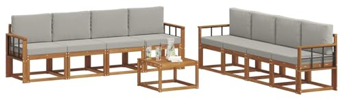 vidaXL Outdoor-Sofagarnitur mit Kissen 9 pcs Natürlich und Hellgrau, Akazienholz Garten Sofa Set, modernes Outdoor Lounge, stylische Terrassenmöbel, Bequeme Sitzgelegenheit für Treffen