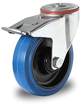 Lenkrolle mit Rückenloch und Feststeller 100 mm Elastik Blue Wheels