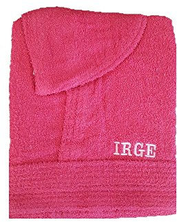 Irge Accappatoio con Cappuccio in Spugna 100% Cotone Tinta Unita Uomo Donna Unisex (M, Fucsia)