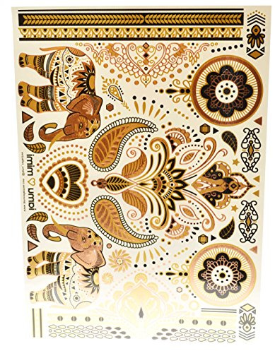 Iamu Collective Temporary Flash Tattoos Metallic Waterproof Mayan Egyptian Pia Tigerlily Henna Wanderlife Native Wrist Ankle (Henna)