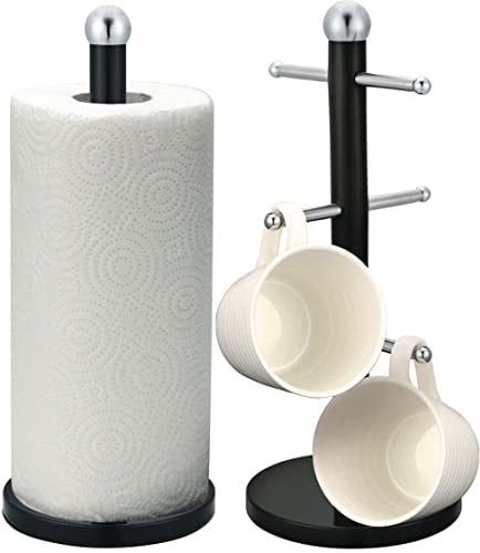 Royal Cuisine Accents Kitchen Roll Holder and Mug Tree Set,15 x15 x35 cm Black