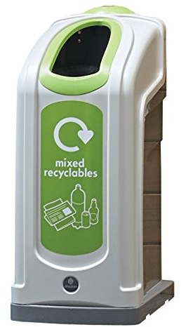 Glasdon Nexus 50 Mixed Waste Recycling Bin (Grey, Green Sticker) – Mixed Recyclables Recycling Container with Narrow Footprint – 50-Litre Mixed Waste Bin – Plastic