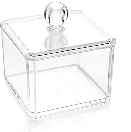 Vetrineinrete® Organizer porta cotton fioc e dischetti struccanti contenitore trasparente quadrato con coperchio richiudibile singolo e doppio accessori arredo bagno (Singolo) D71