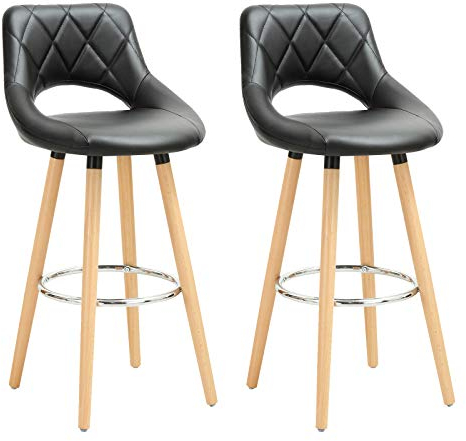 WOLTU Barhocker 2er Set, Barstuhl Küchenhocker Thekenhocker, Hocker mit Rückenlehne Fußstütze, aus Holz Kunstleder, für Bar Küche Theke Restaurant Café, Schwarz, BH111sz-2