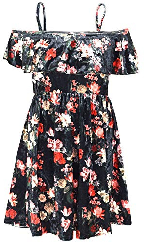 A2Z 4 Kids Girls Skater Dress Floral Black Style Summer Party - Off Shoulder Dress Style No 3_7-8