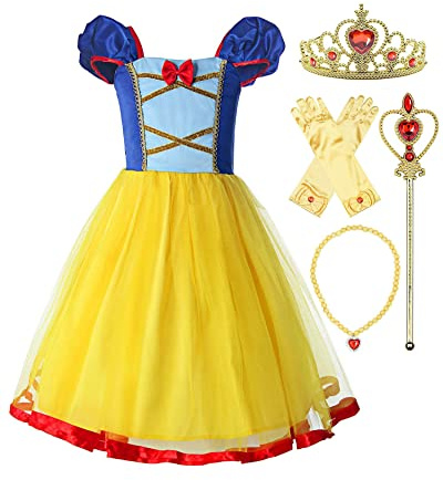 ReliBeauty Mädchen Elastische Taille Rückenfreie Prinzessin Kleid Kostüm, Gelb, mit Zubehör