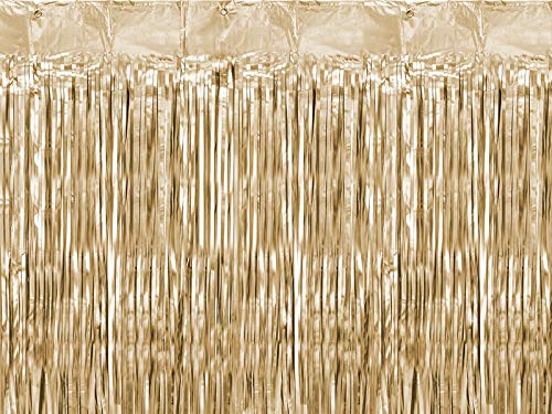 PartyDeco Lametta Vorhang Folie Glitzer - Gold - 90 x 250 cm - Metallic Tinsel Vorhänge für Weihnachtsbaum Weihnachten Geburtstag Hochzeit - Deko Dekoration zu Weihnachten - Gold