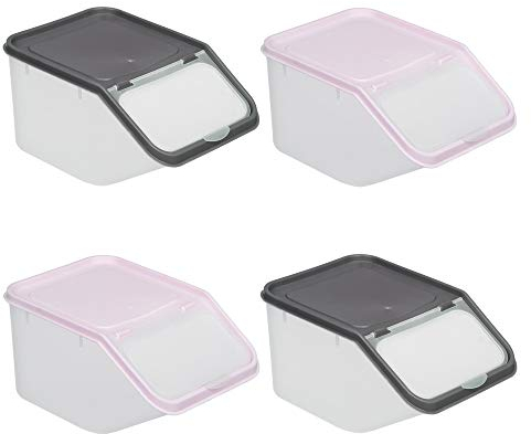 Invero Set of 4 Kitchen Dry Food Storage Plastic Tub Containers with Scoop - Ideal for Pastas, Cereals, Rice, Sweets, Pet Food and more