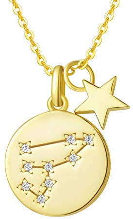 FANCIME Löwe Sternzeichen Kette aus Solide 925 Sterling Silber mit Gold Vergoldet Anhänger Halskette Einfach Minimalistisch Geschenk Schmuck für Damen Mädchen - Verstellbar Kettenlänge: 40 + 5 cm