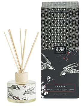 DECORAGLOBA - Duftdiffusor mit Rattanstäbchen für Räume 250ml - Kirschblüte Duft - Grün-fruchtiger Blumenduft