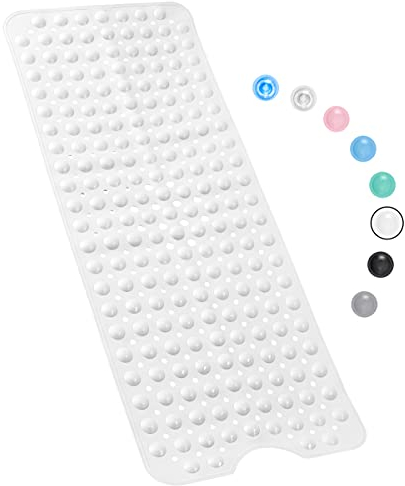 Bathtub Mat Non Slip – 100 x 40 CM Non Slip Bath Mat – Easy Clean Non Slip Shower Mats – Sturdy Suction Cup Attaching – Comfortable for Feet – Draining Holes – Modern Design Anti Mould (White)